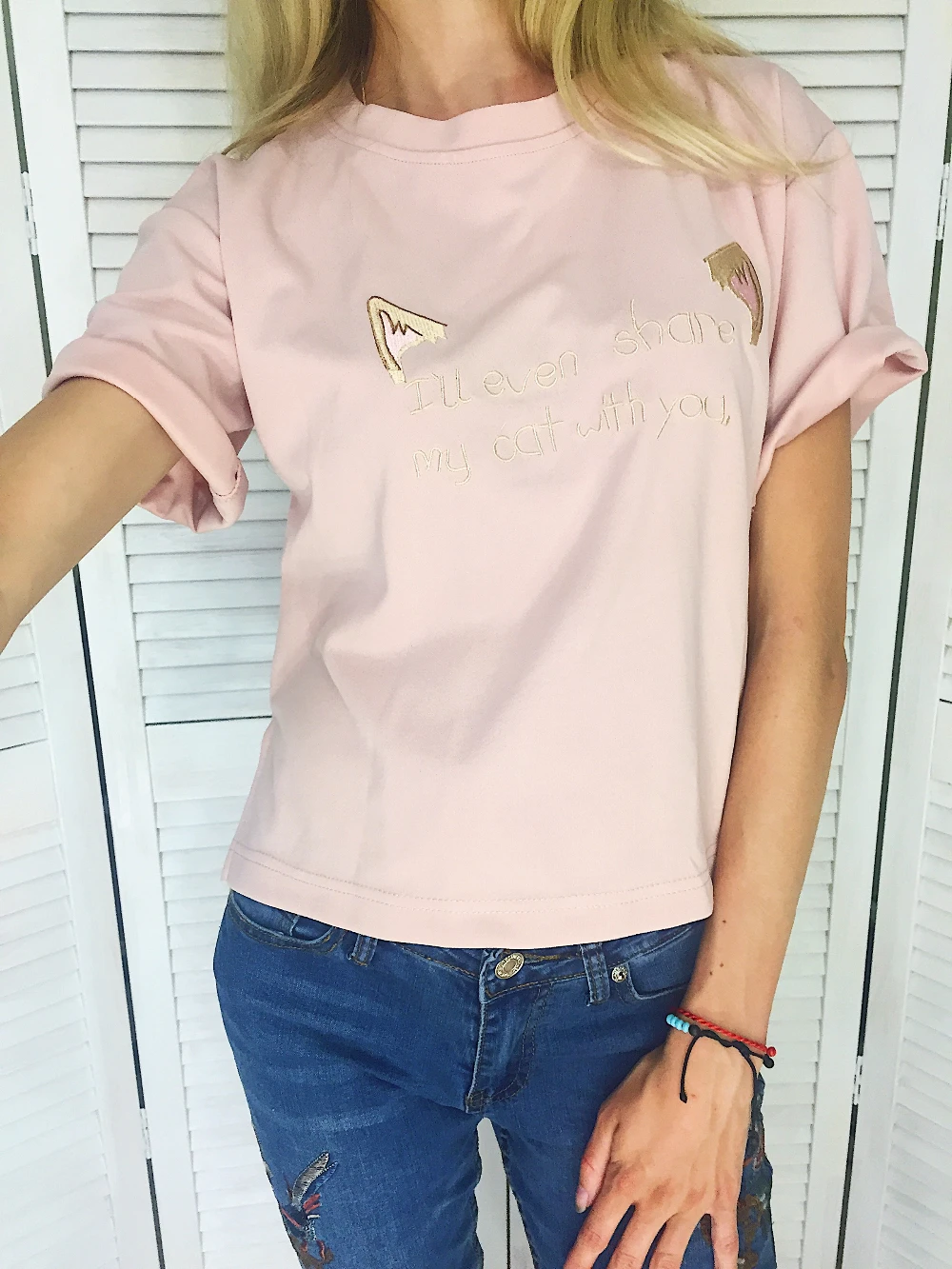 Inngraee 2017 Summer T shirt Tops Women Loose Plus Size White Pink Tee Shirt Oneck Blusas Student Girls Embroidery Tops NS8527