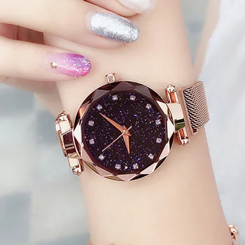 

Top Brand Luxury Watches Women bayan kol saati Magnet Buckle Starry Sky Quartz Watch For Ladies Rose Gold Mesh Women Wristwatch
