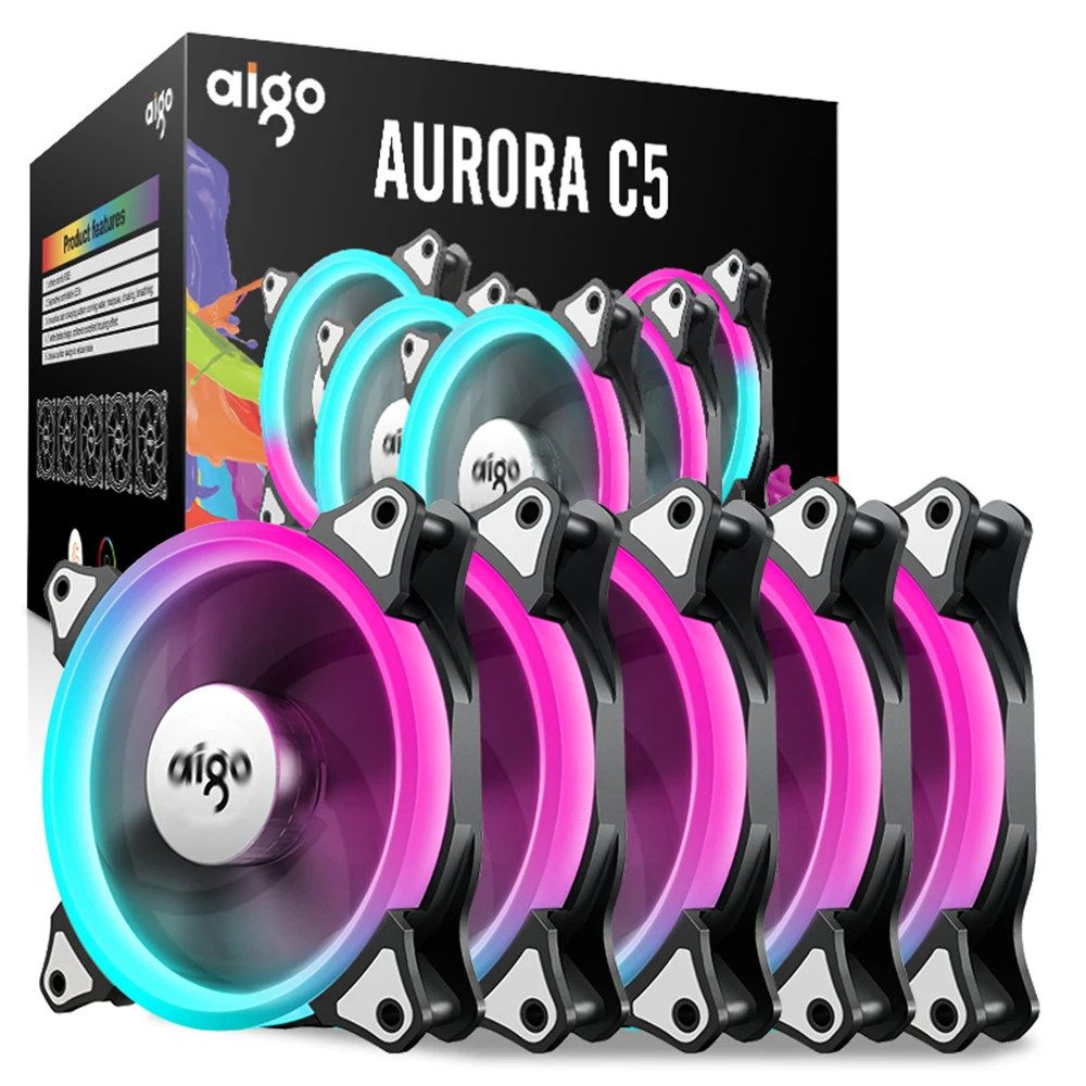 

Aigo C3 C5 PC Case Cooling Fan 120mm RGB LED Computer CPU Cooler Aurora Iridescence Low Noise High Airflow Adjustable Color