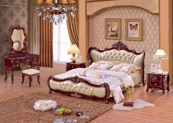 

Europe and America Genuine leather bed frame Modern Soft Beds Home Bedroom Furniture cama muebles de dormitorio / camas quarto