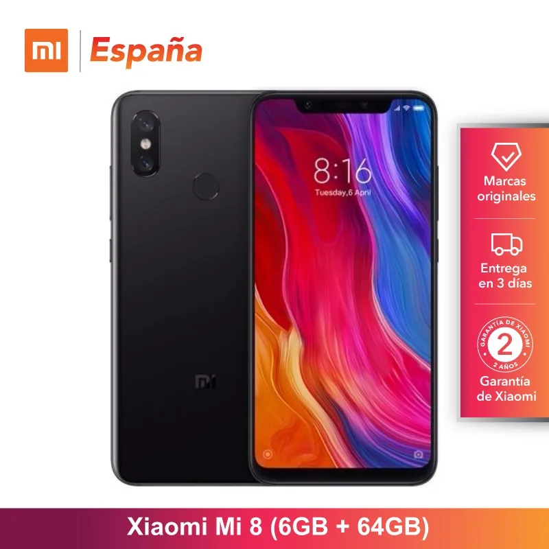 [Глобальная версия для Испании] Xiaomi Mi 8 (Memoria interna de 64 GB, ram de 6 GB, фронтальная камера 20 MP, полноэкранная 6,21 ") Movil