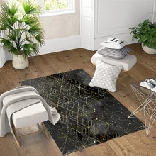 Черный Пол Золотой с желтыми линиями геометрический 3d принт Нескользящая микрофибра Гостиная декоративный современный моющийся коврик