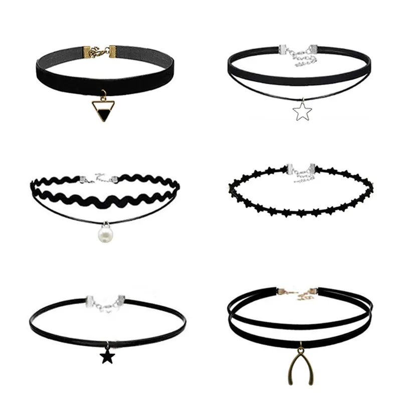 NEW Fashion 6 Pieces chokers necklaces Set Stretch Velvet Classic Gothic Lace Party Jewelry Neck accessories Collar A08#N (3)
