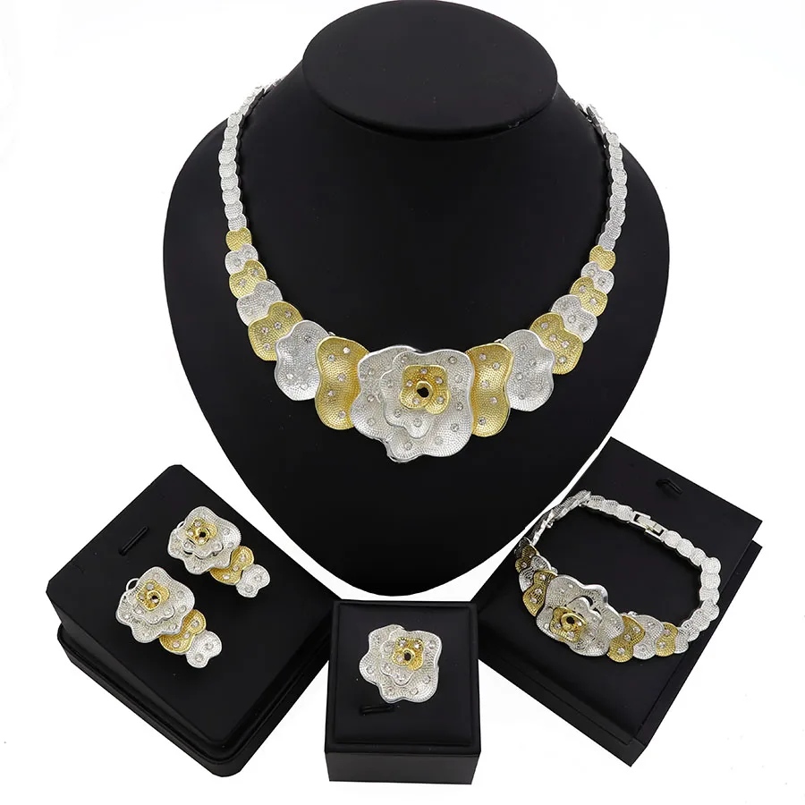 

TSROUND Ngerian Bridal Dubai Gold Jewelry Sets for Women Spiral Shape Necklace Wedding Normal Zircon 4pcs