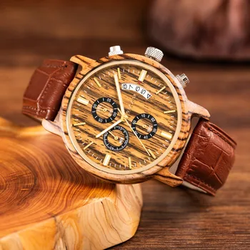 

2018 Men Watch Men's Fashion Wood Watches Man Quartz Analog Date Clock Man Leather Casual Luxury Wooden Watch Relogio Masculino