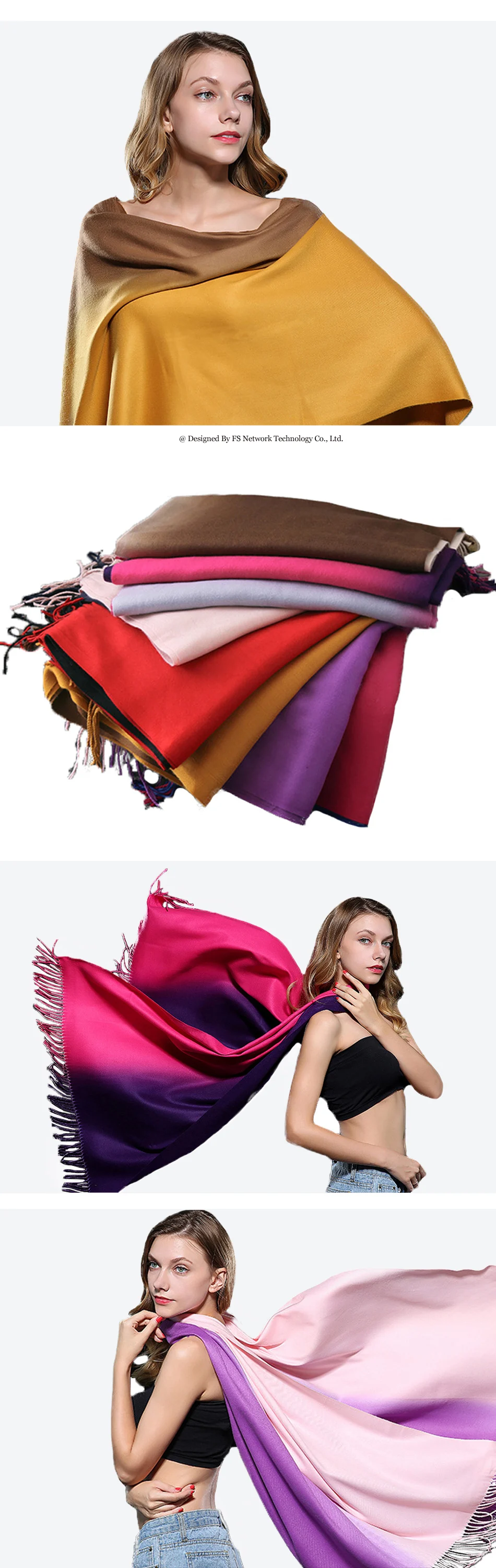 FS градиентный цвет зимний теплый шерстяной кашемировый шарф длинные шарфы женские дизайнерские Роскошные брендовые шали шарфы