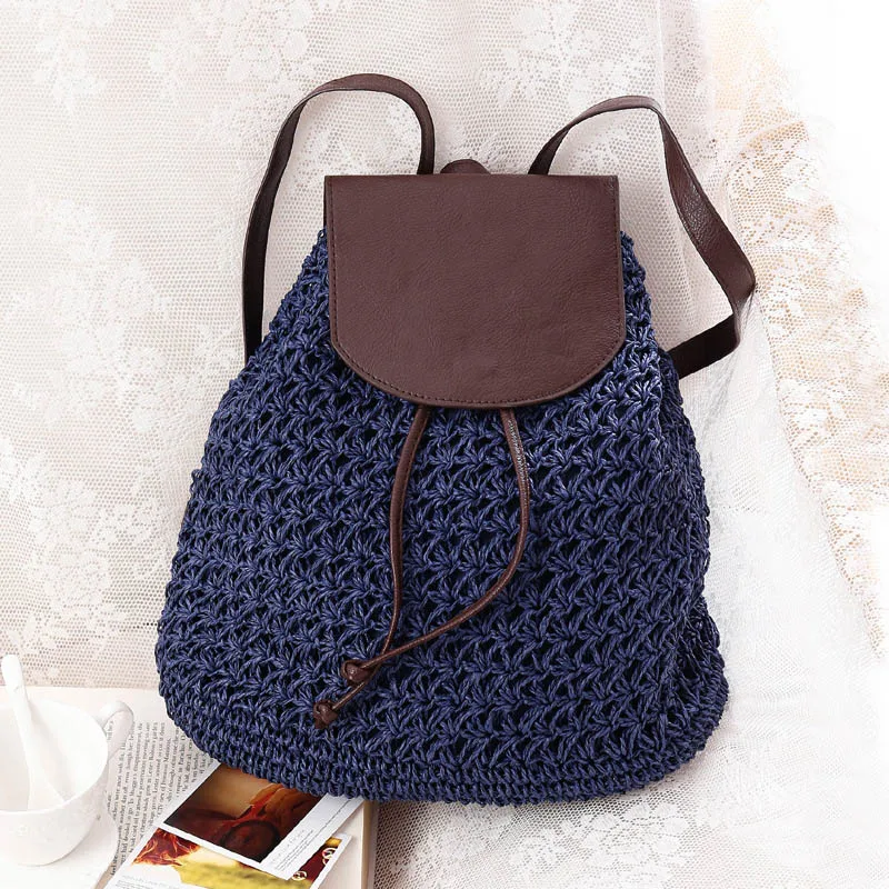 Women Backpack Drawstring Female Fashion Straw Bag Summer Beach INS Popular Lady Weave Back Pack Bag Large Travel Mochila BP3002 (11)