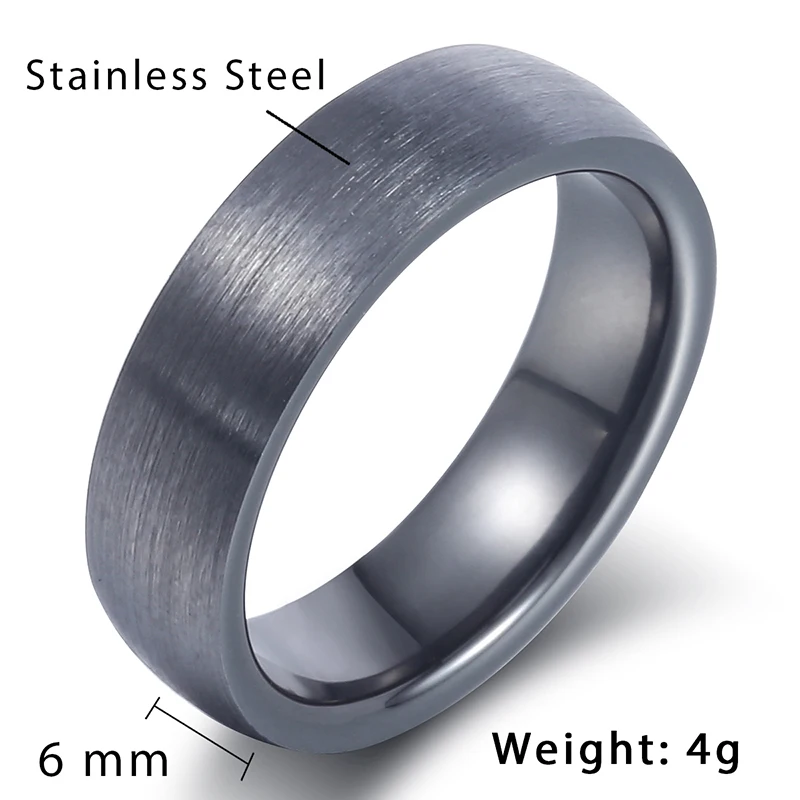 Trendsmax Brushed Band Ring Mens Boys Tungsten Carbide Wedding Engagement Black 6mm KTR20