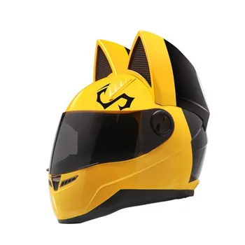 

Cat Motorcycle Helmet Brand NITRINOS Personality Capacete Fashion Motorbike Helmet Pink White Yellow Black Safety Helmet