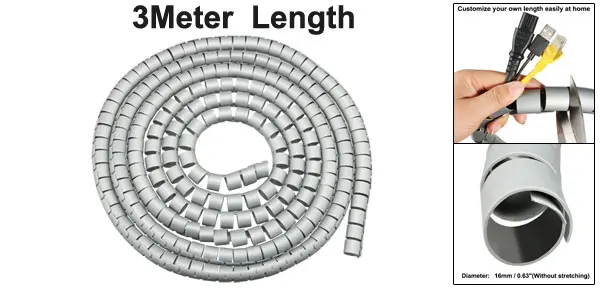 Uxcell 2 м/3 м 16 мм гибкий серый черный спиральная трубка кабель провода рукав Организатор протектор обёрточная бумага компьютер Управление шнур провода хранения - Цвет: 3M Gray