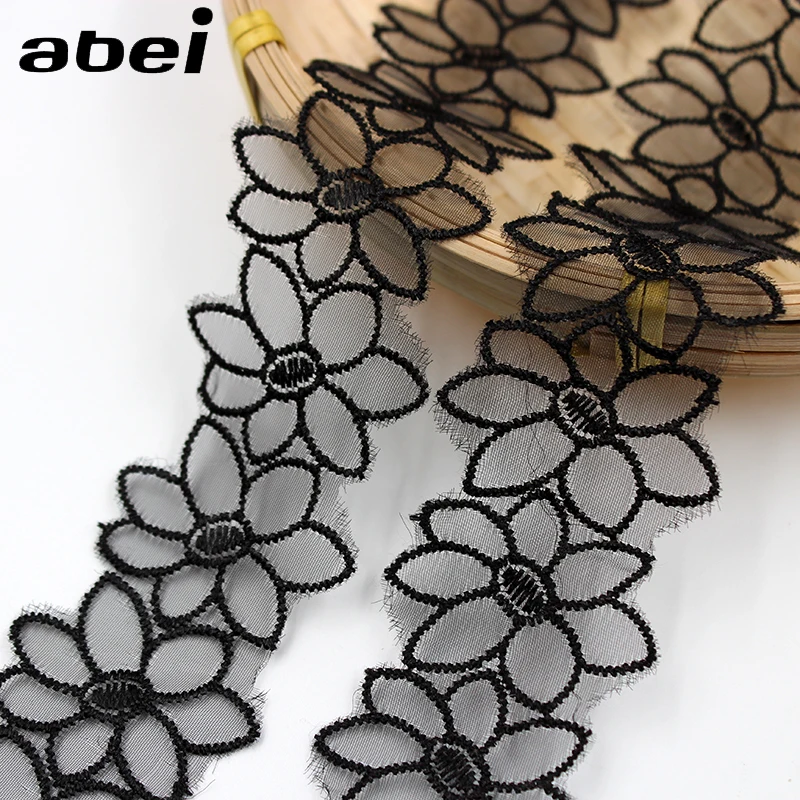

2yards 4cm Black Embroidered Organza Ribbon Polyester Lace Trims Wedding Craft Scrapbooking Decoration Handmade Sewing Accessory