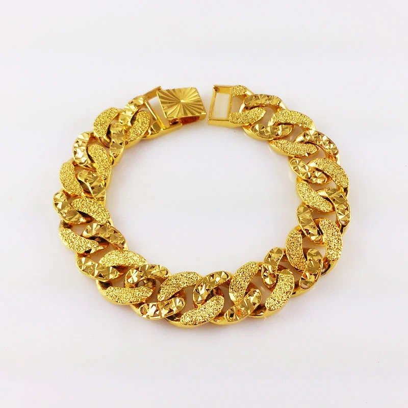 

22cm Long High Quality Gold Filled Scrub Cuban Link franco Chunky Chain Fashion Hiphop Rock Bracelets & Bangles Men Jewelry Gift