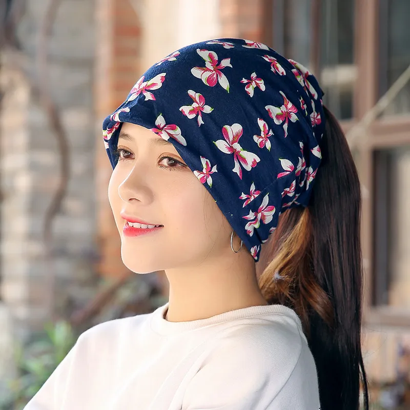 250 шт./лот Для женщин Цветочный принт шапочки Skullies Кепки девушки тюрбан шарф Головные уборы капот Для женщин Кепки