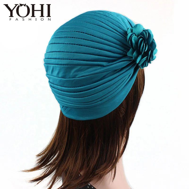 New fashion Luxury Women Pleated Head Wrap Bonnet Turban sleeping Cap With Spring Flower Turban of Ladies