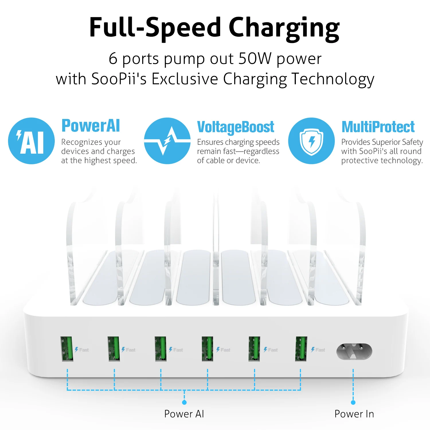 Soopii 50 W/10A 6-портовый usb зарядная станция органайзер для нескольких устройств, док-станция с 6 смешанными кабелями в комплекте