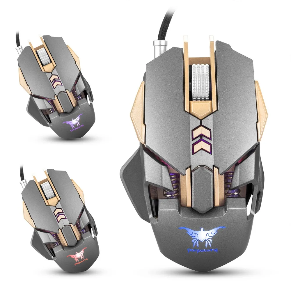 

High Quality Wired Gaming Mouse Mice 7 Buttons 3200 DPI 1000Hz Return Rate Weight Tuning 4 Color Breathing LED Light Silver Gray