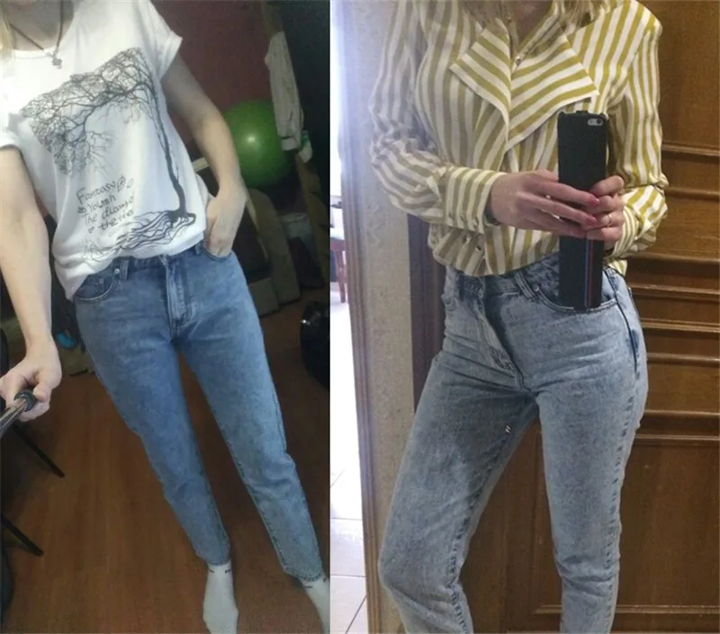 HCYO Высокая талия джинсы Для женщин брюки-бойфренды Снежинка свободные Прямые Джинсы Брюки большой Размеры джинсы Для женщин s Жан брюки