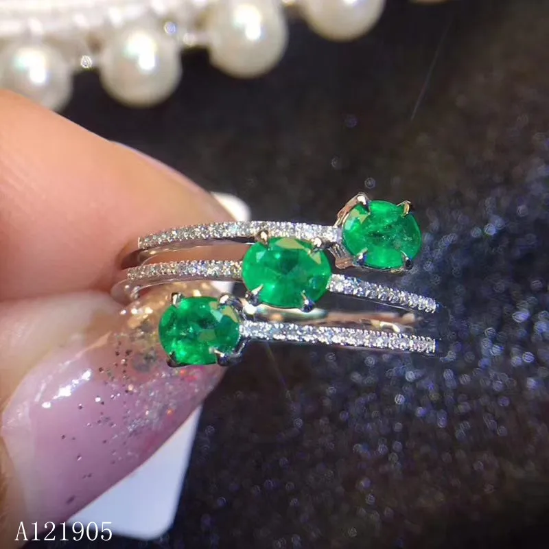 KJJEAXCMY бутик ювелирных изделий Серебро 925 пробы инкрустированное натуральным изумрудом зелёный Изумрудный камень женское кольцо Поддержка обнаружения