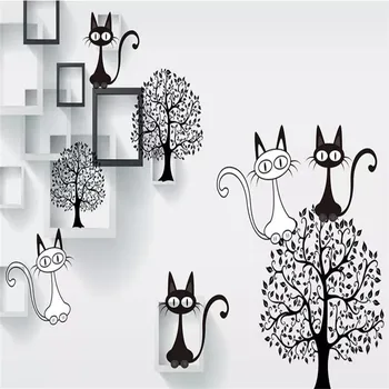

3D checkered tree kitten 3D TV background wall high-grade wall cloth manufacturers wholesale wallpaper mural photo wall