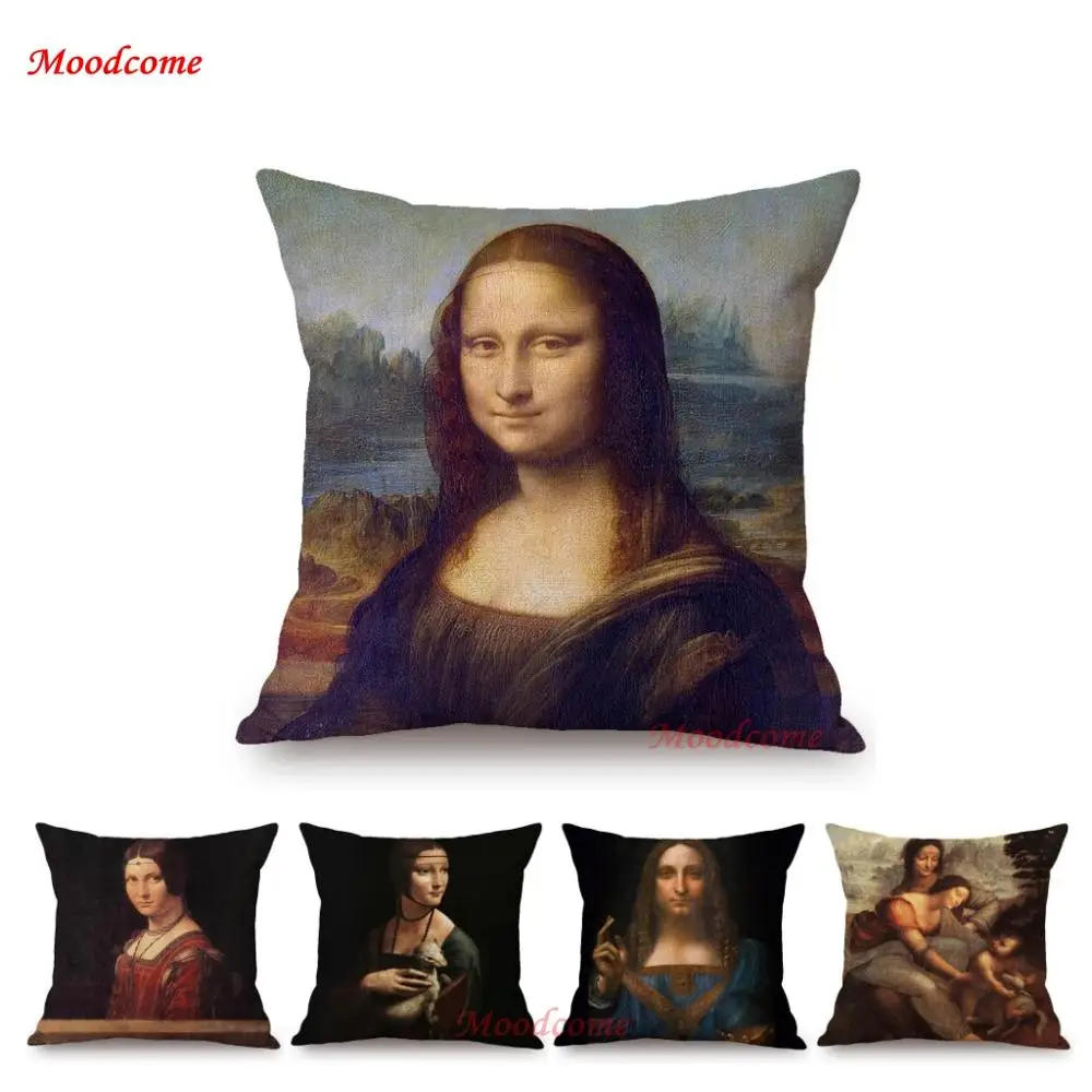 

Da Vinci World Famous Oil Painting Gallery Art Decoration Mona Lisa The Last Supper Throw Pillow Cover Linen Sofa Cushion Cover