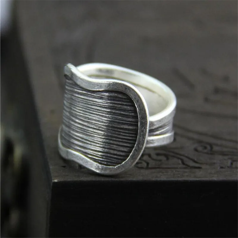 

999 Sterling Silver Rings Chiang Mai Handmade Silver For Men And Women Vintage Black Silver Finger Ring WT077