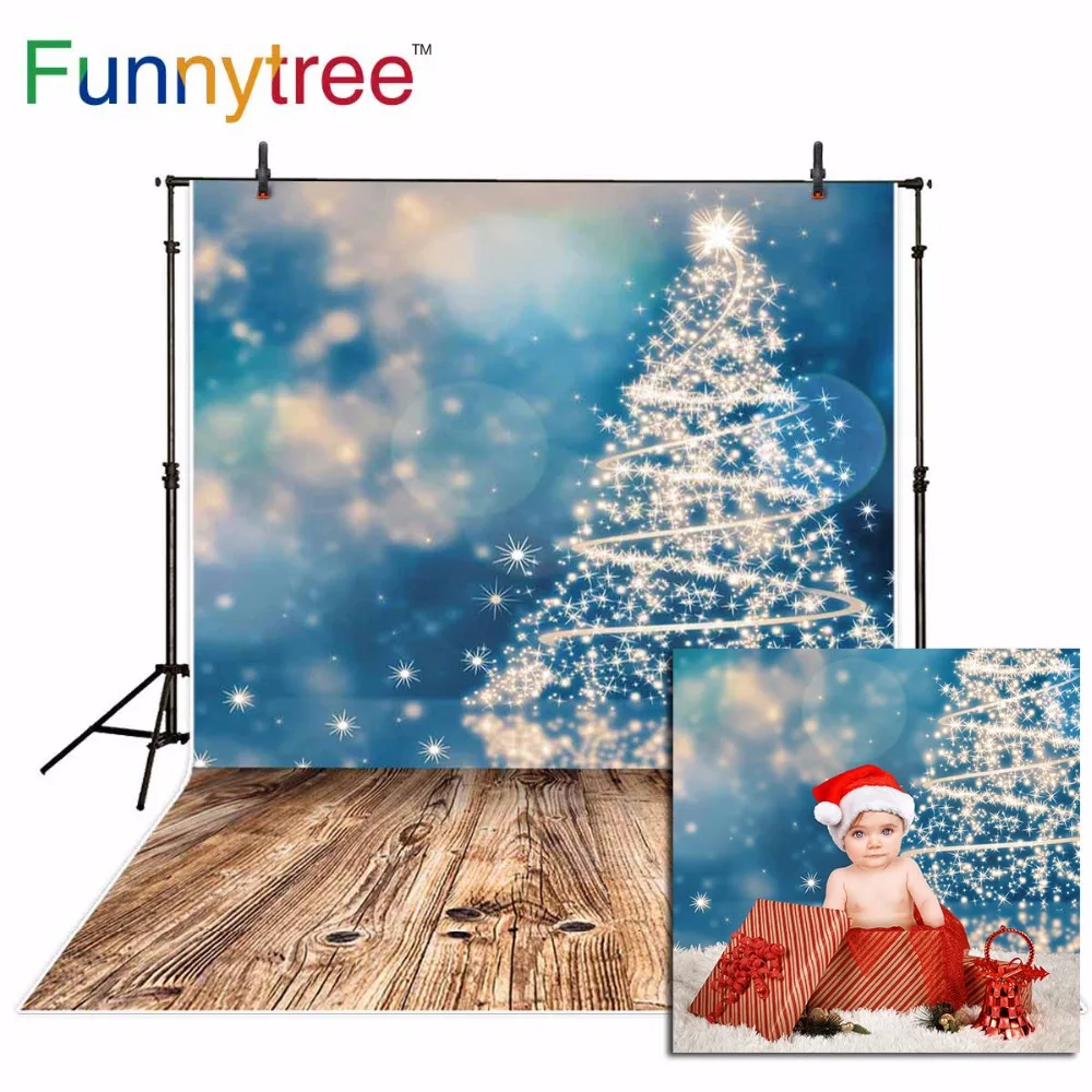 

Funnytree backdrop for photographic studio abstract Christmas tree wood floor bokeh for baby background photocall photobooth