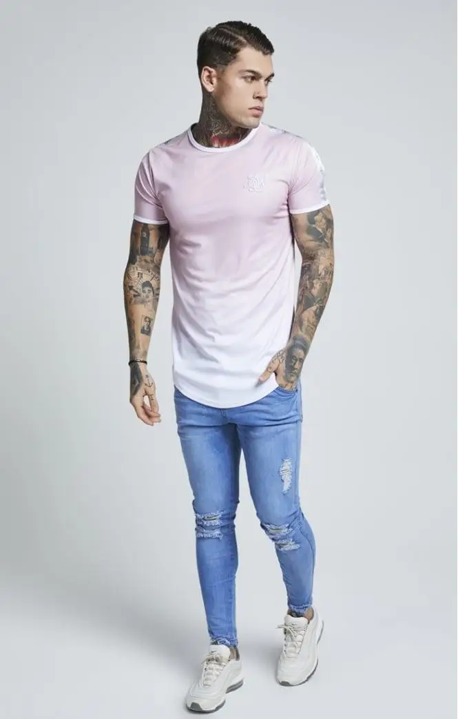 SikSilk Taped Fade футболка для занятий спортом розовая Мужская футболка