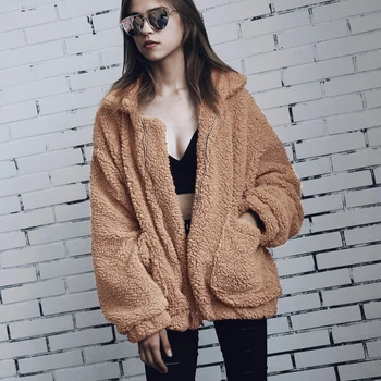 

Winter Women Long Sleeve Solid Color Coat Pocket Zipper Warm Casual Outwear