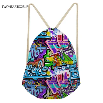 

TWOHEARTSGIRL Street Art 3D Printing Drawstring Backpack for Women Cool Back Female Daily Rucksack Travel Light Weight Bagpack