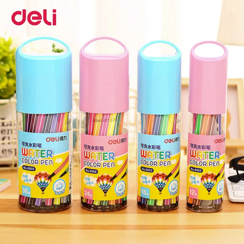 

Deli 1Set 12/18/24/36 Colors Washable Watercolor Marker Painting Pen For School Children Kids Art Educational Toys Drawing Toys