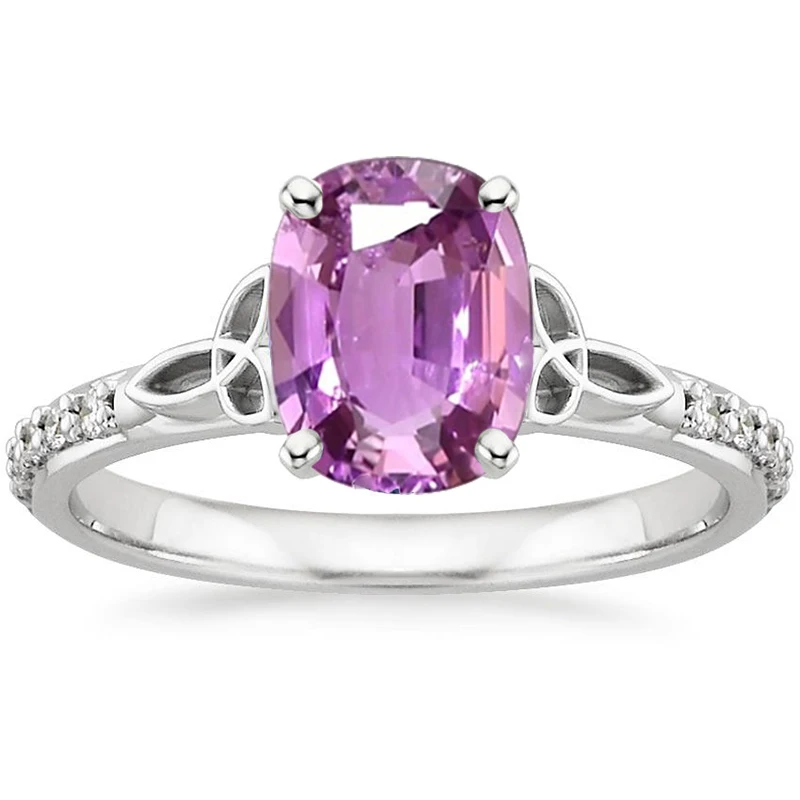 

ANI 18K White Gold (AU750) Women Wedding Ring Certified Solitaire Natural Pink Sapphire Oval/Rectangle Shape Engagement Gem Ring