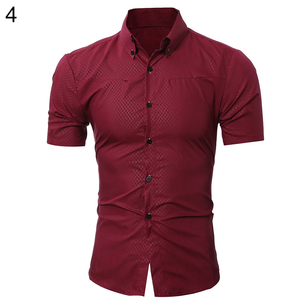 

Men's Stylish Casual Slim Fit Checked Print Summer Short Sleeve Button Down Shirt