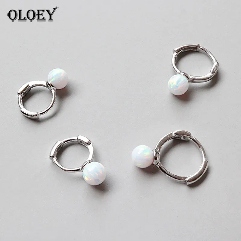 

OLOEY Real 100% 925 Sterling Silver Hoop Earrings Women Korean Simple Opal Design Cute Earring Jewelry Christmas Gift YME245