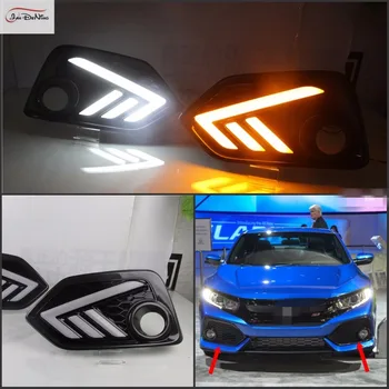

JanDeNing 2X LED Light Guiding Daytime Running Light Fog Light DRL White To Yellow Color For Honda Civic Hatchaback 2017-2018