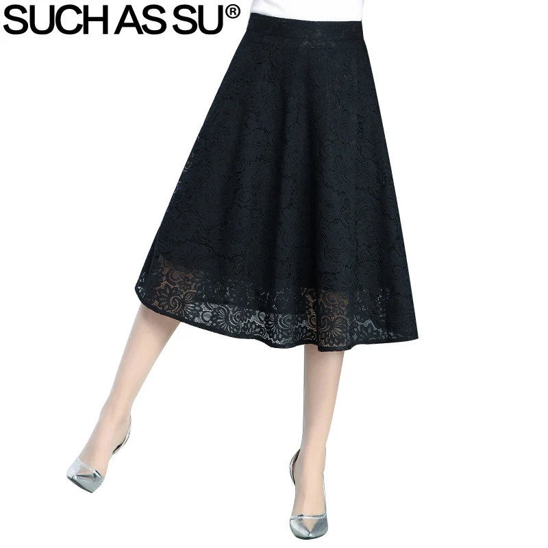 Весенне-летняя женская кружевная юбка, корейская мода, черная Лоскутная юбка с высокой талией, S-3XL размер, Женская плиссированная юбка-зонтик