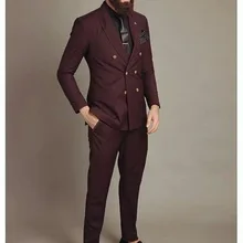 Последний дизайн пальто брюки бордовый двубортный мужской костюм Стильный классический индивидуальный мужской смокинг 2 шт. Traje Novio S