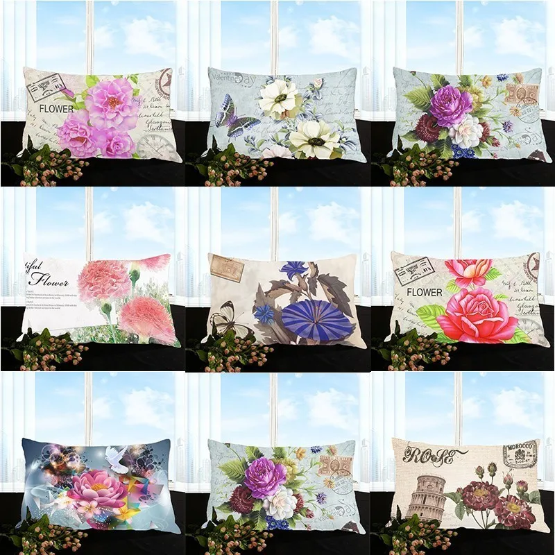 

2019 new style bedding set home decorative pillow linen cotton neck pillow 3D printed FLOWER pillowcase 30X50CM no filling QX123