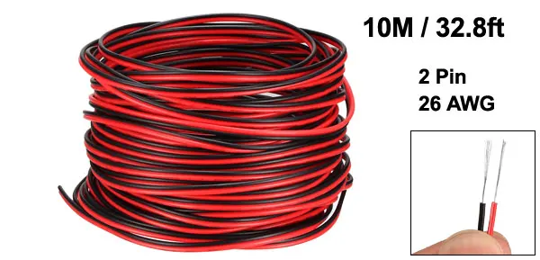 UXCELL красные, черные провода 2pin удлинитель кабеля 20/22/24/26 AWG 2/4/5/10 M параллельный провод Оловянная медь для Светодиодные ленты света