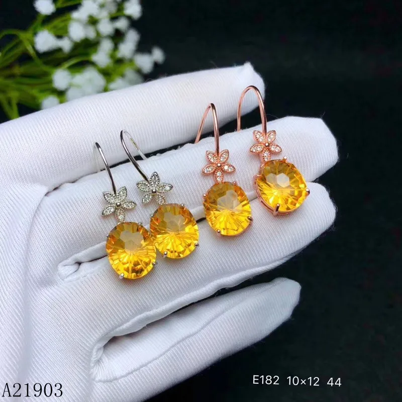 Женские серьги из серебра 925 пробы с натуральным Цитрином|Серьги-подвески| |