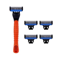 5 шт./компл. бритвенные лезвия для мужчин 1 держатель+ 5 лезвий 4 слоистые лезвия из нержавеющей стали ручные лезвия для бритья мужские волосы удаление