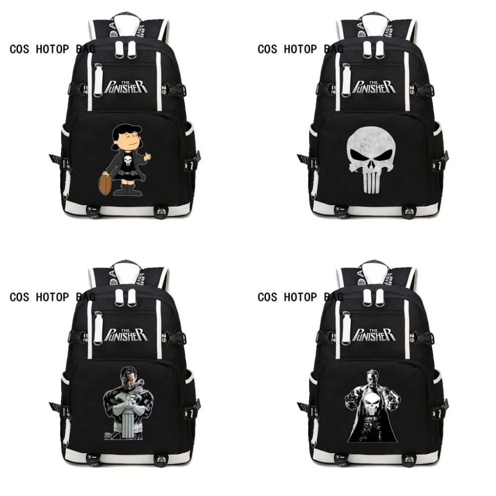 

Comics The Punisher Skull Printing Backpack Teenager School Bags women Men's Casual Daypacks Cartoon Printing Laptop Bag 4 style