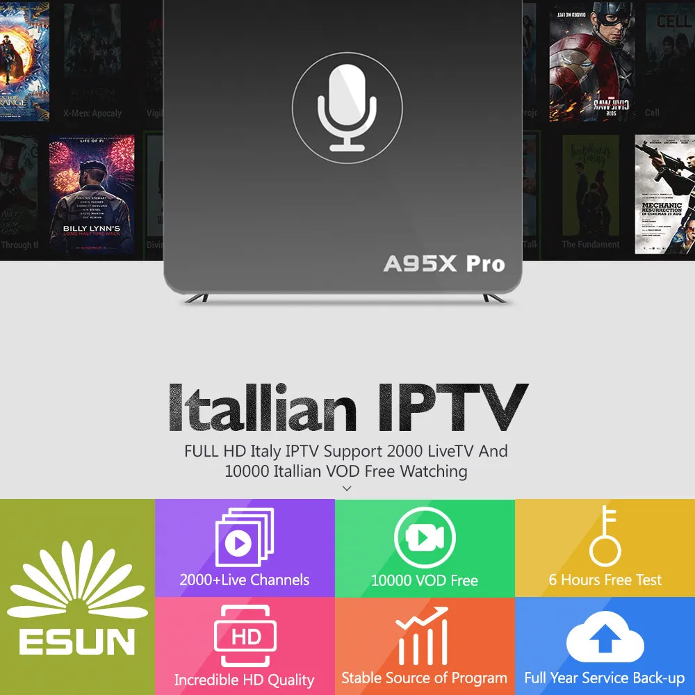 

A95X Pro Voice Control With 1 Year Italy IPTV Box 2G/16G Italy IPTV EPG 4000+Live+VOD configured Europe Albania ex-yu XXX