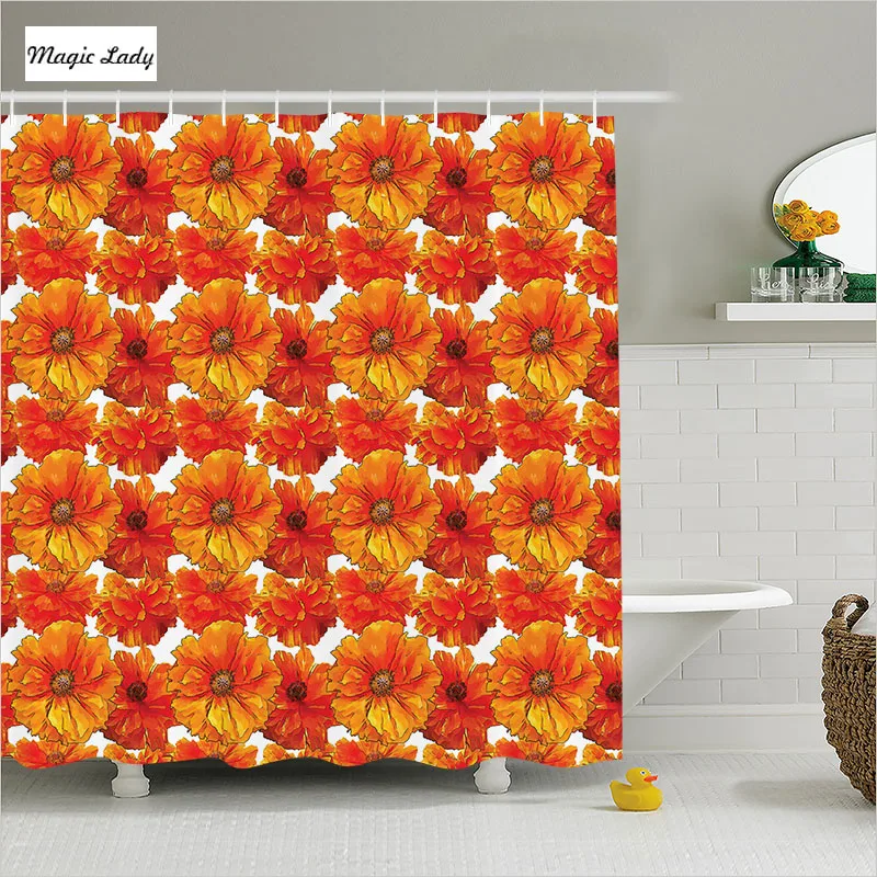 Shower Curtain Flower Bathroom Accessories Poppies Decor Big Bright