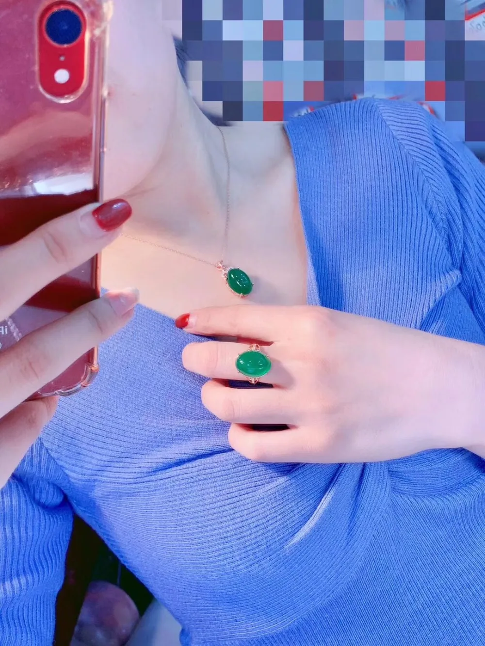 KJJEAXCMY бутик ювелирных изделий 925 с инкрустацией, из чистого серебра Природный зеленый халцедон кольцо женское ожерелье с подвеской модели поддерживают Тести