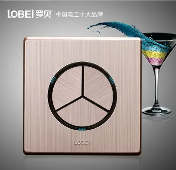 

Free Shipping,3 Gangs 1 Way,Luxury Champagne Brushed Switch,Push Switch, Wall Light Switch,110~250V Pressure Button Switch, LED