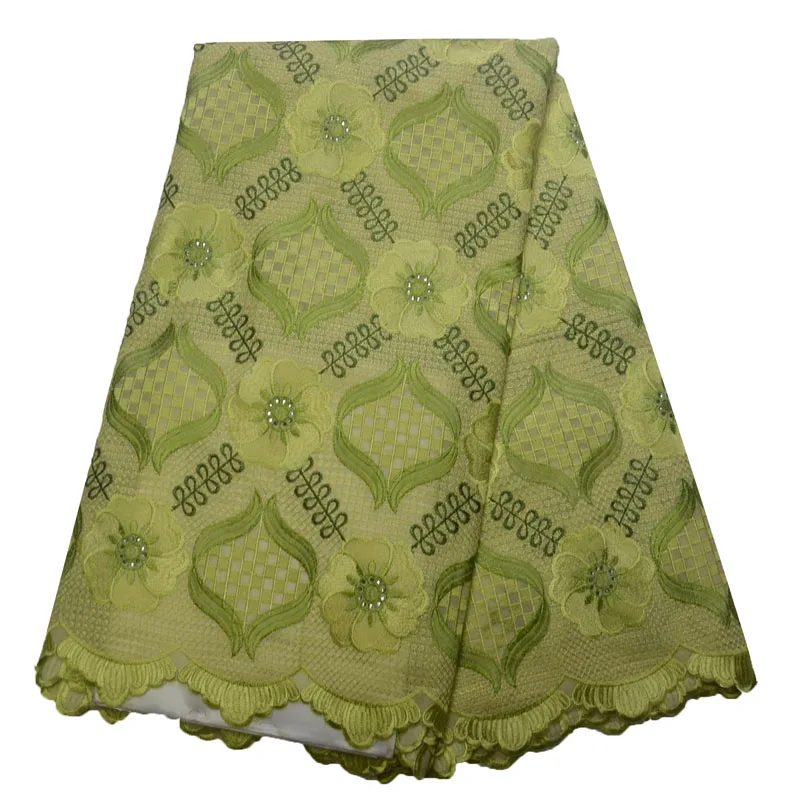 

HFX African Green Lace Fabric Nigeria Wedding Dress Cotton Lace With Stones High Quality Swiss Voile Lace In Switzerland L146-1