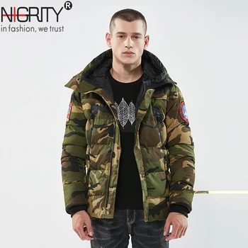 

NIGRITY 2018 Winter camouflage Jacket Men 2018 Fashion Stand Collar Male Parka Mens Solid Thick and long Coats Man Parkas
