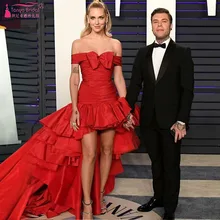 Красный плечо вечерние платья короткое спереди и длинное сзади оборками Oscar для ковровой дорожки, строгие платья женское официальное платье ZE095