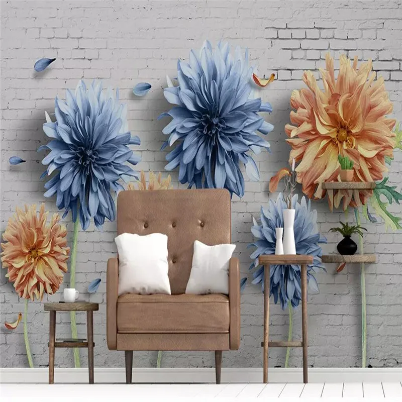 Simple 3d chrysanthemum brick wall nostalgic flower TV background wall custom large wallpaper mural 3D photo wall factory wholes Simple 3d chrysanthemum brick wall nostalgic flower TV background wall custom large wallpaper mural 3D photo wall factory wholes
