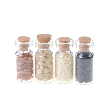 

TOYZHIJIA 4pcs/lot cute 1:12 Doll House mini Furniture Miniature Dry glass bottle Kitchen accessoriesgrain Random